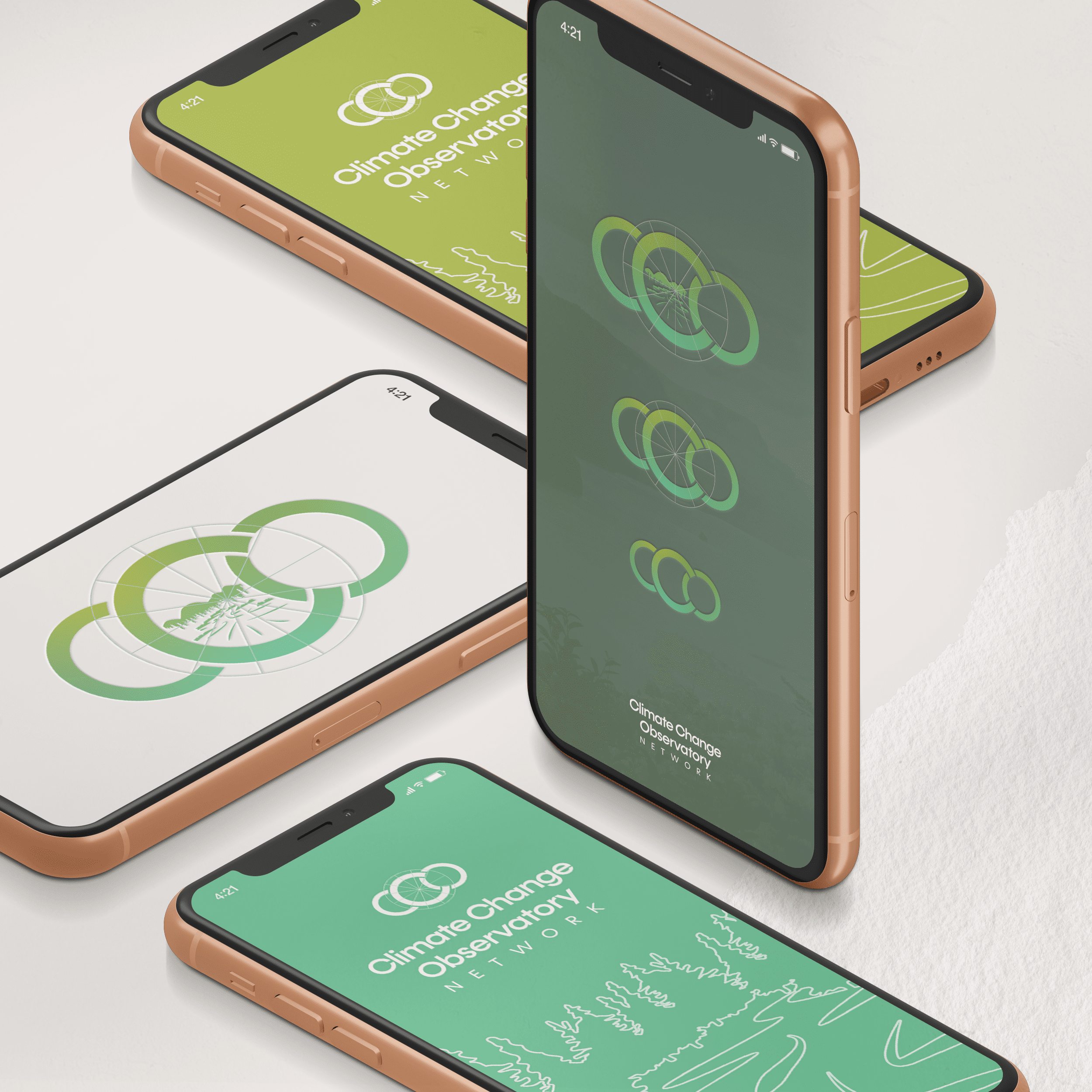 Smartphones with several wallpapers of CCO brand identity